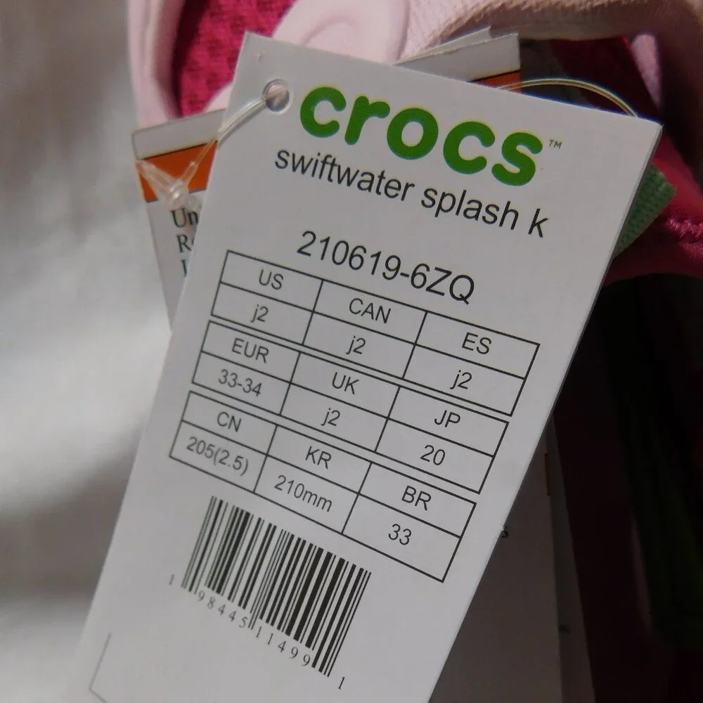 Crocs Swiftwater Splash Kids' Water Friendly Slip-On Shoes Size 2 Girls Pink NEW